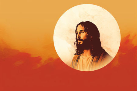 jesus on an orange and yellow backgroundの素材