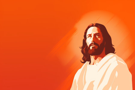 jesus on an orange backgroundの素材