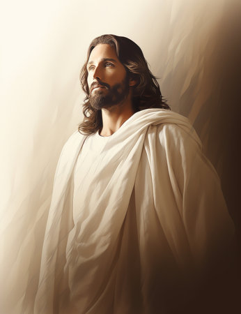 jesus is standing in front of a white backgroundの素材