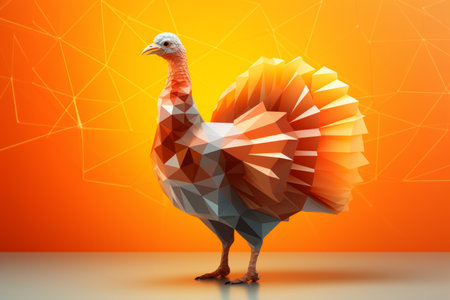 low poly turkey on orange backgroundの素材