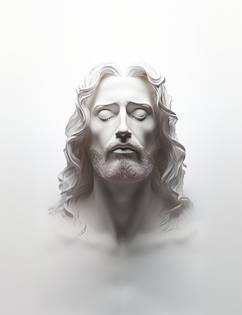 a statue of jesus with his eyes closedの素材
