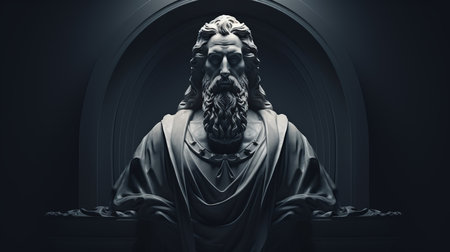 a statue of jesus sitting in a dark roomの素材