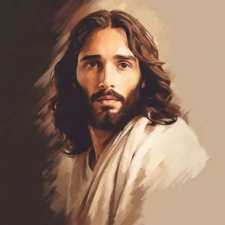 a painting of jesus with long hairの素材