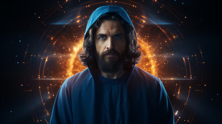 a man with long hair and a blue hoodieの素材