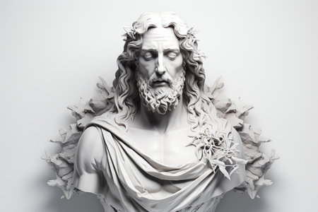 a bust of jesus with a crown of thorns on his headの素材