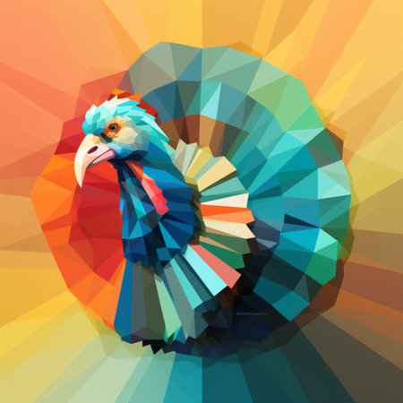 a colorful turquoise bird on an abstract backgroundの素材