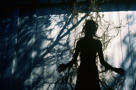 silhouette of a woman in front of a white wallの素材