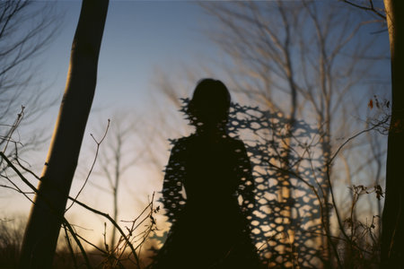 silhouette of a woman in the woodsの素材