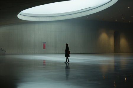 silhouette of a woman walking in an empty roomの素材