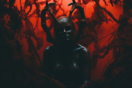 an image of a woman with horns on her headの素材