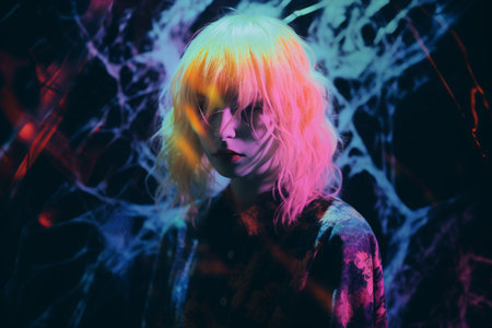 an image of a woman with neon hairの素材