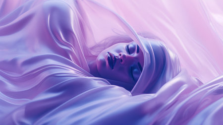 an image of a woman sleeping on a purple backgroundの素材