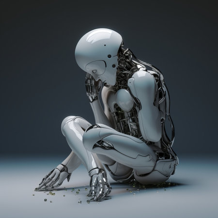 an image of a robot sitting on the groundの素材