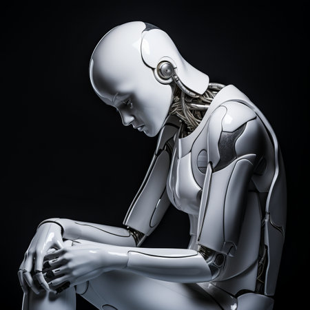 an image of a robot sitting on the groundの素材