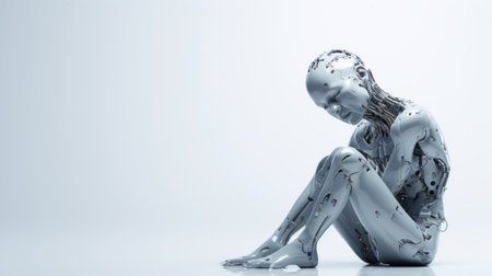 an image of a robot sitting on the floorの素材