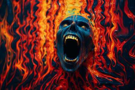 an image of a face with flames coming out of itの素材