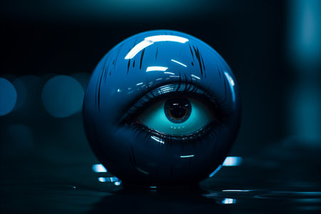 an eye sitting on top of a blue ballの素材