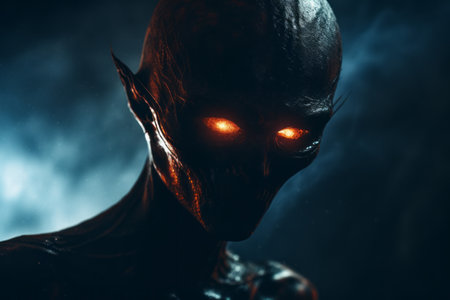 an alien with glowing eyes and glowing red eyesの素材