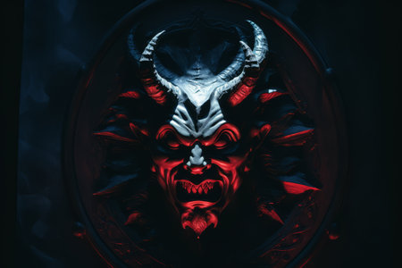 the devils face is shown in a dark roomの素材