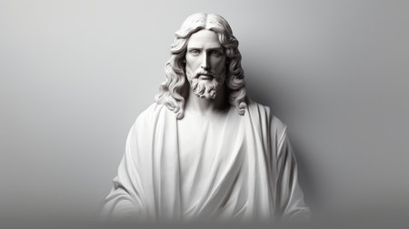 a statue of jesus on a gray backgroundの素材