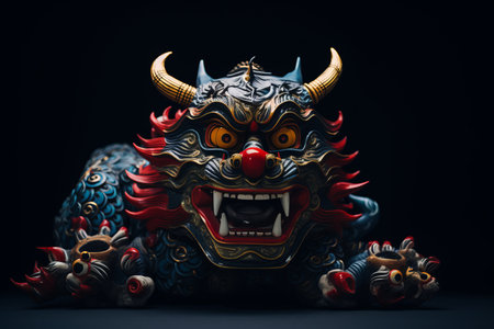 a statue of a dragon on a black backgroundの素材