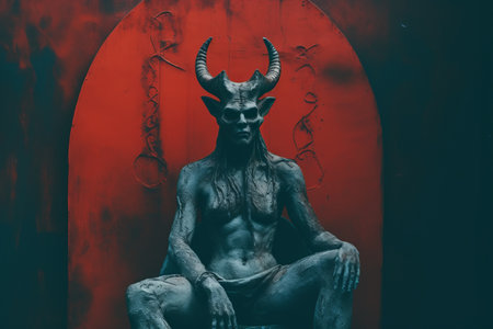 a statue of a demon sitting on a chairの素材