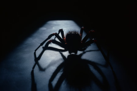 a spider in the dark with a spotlight on itの素材