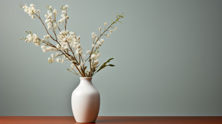 a vase with white flowers sitting on a tableの素材