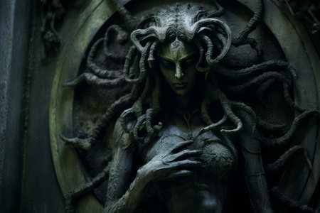 a statue of a woman with tentacles on her chestの素材