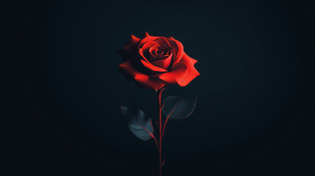 a single red rose on a dark backgroundの素材