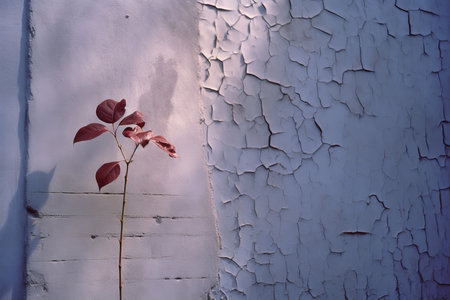 a single red plant is growing against a white wallの素材