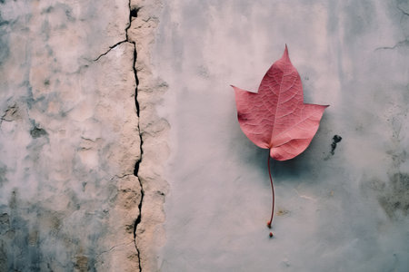 a single red leaf on a concrete wallの素材