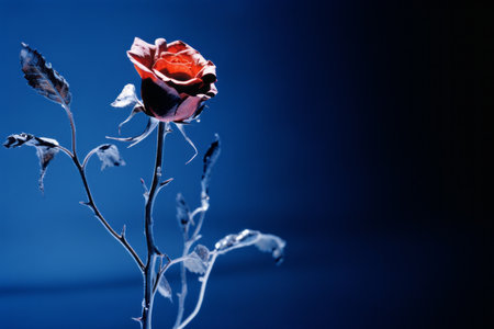 a single red rose on a dark blue backgroundの素材