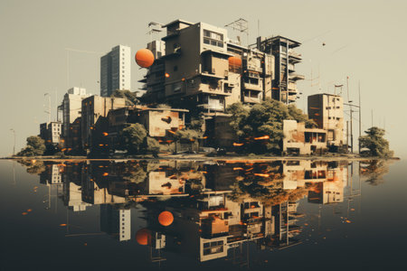 an image of a city in the middle of a body of waterの素材