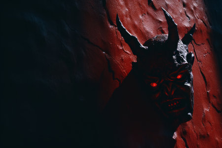 the devils face is on the wall of a dark roomの素材