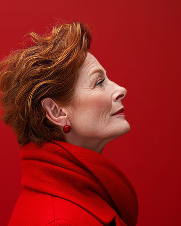 a woman wearing a red coatの素材