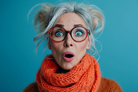 a woman wearing glasses and an orange scarfの素材