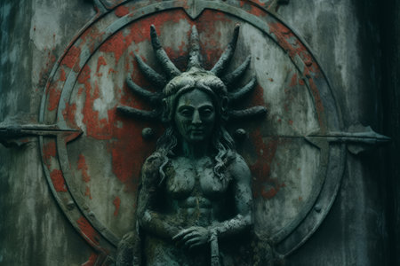 a statue of a woman with horns on her headの素材