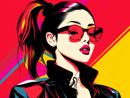a pop art style illustration of a woman in sunglassesの素材