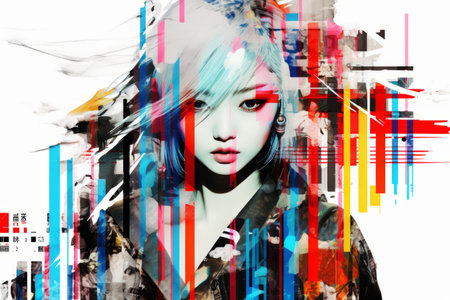 an abstract painting of a woman with colorful linesの素材