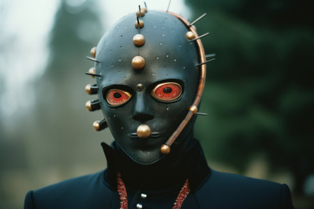 a person wearing a mask with spikes on itの素材