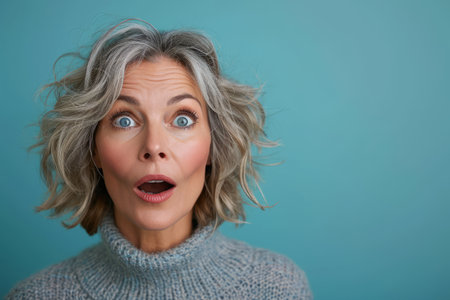 an older woman with a surprised look on her faceの素材