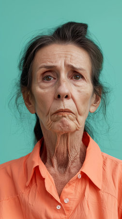 an older woman with an angry expression on her faceの素材