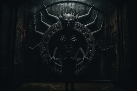 a person standing in front of a large mirrorの素材