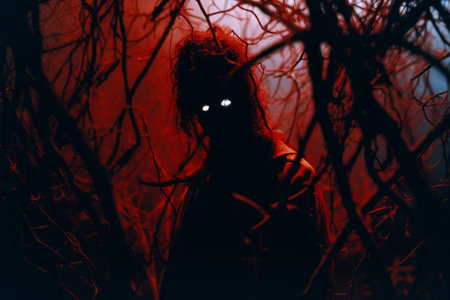 a person in the dark with glowing eyesの素材