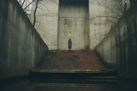 a person standing in front of a concrete wallの素材