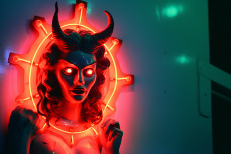 a neon sign with a womans face on itの素材