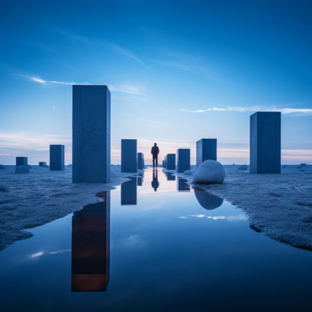 a man standing in the middle of a puddle of waterの素材