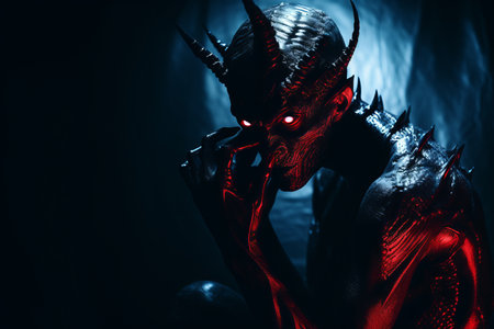 a demon in the dark with red eyesの素材