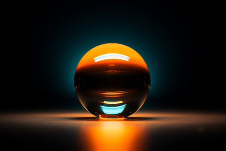 an orange and blue glowing object on a dark surfaceの素材